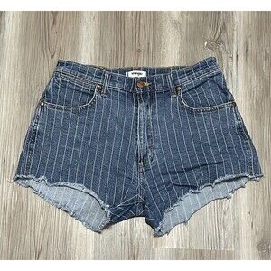 Wrangler Womens Size 27 Blue Striped Denim Cut Off Raw Hem Jean Shorts